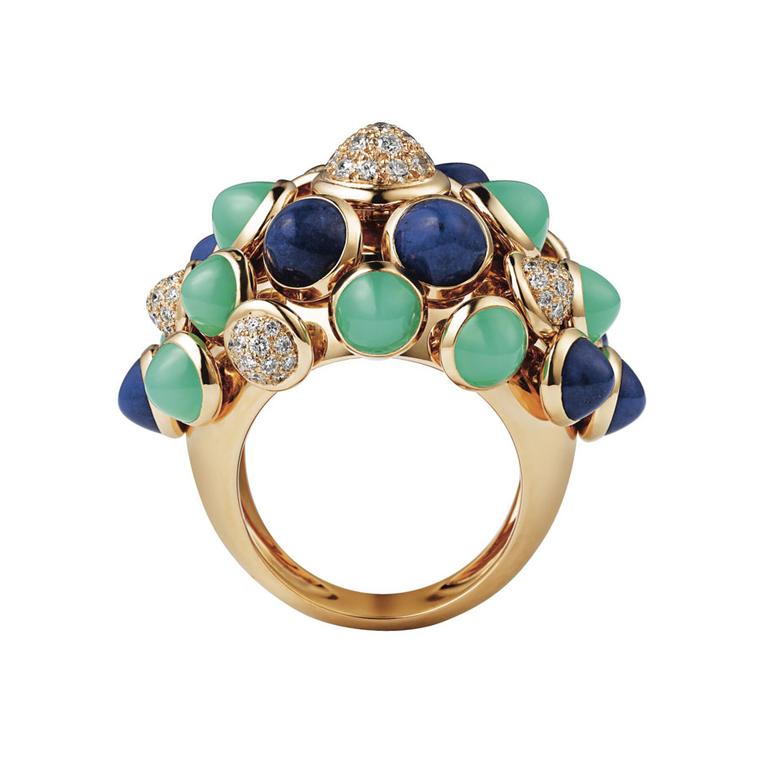 Cartier Paris Nouvelle Vague 'Mischievous' ring in yellow gold, set with lapis lazuli, chrysoprase and diamonds.