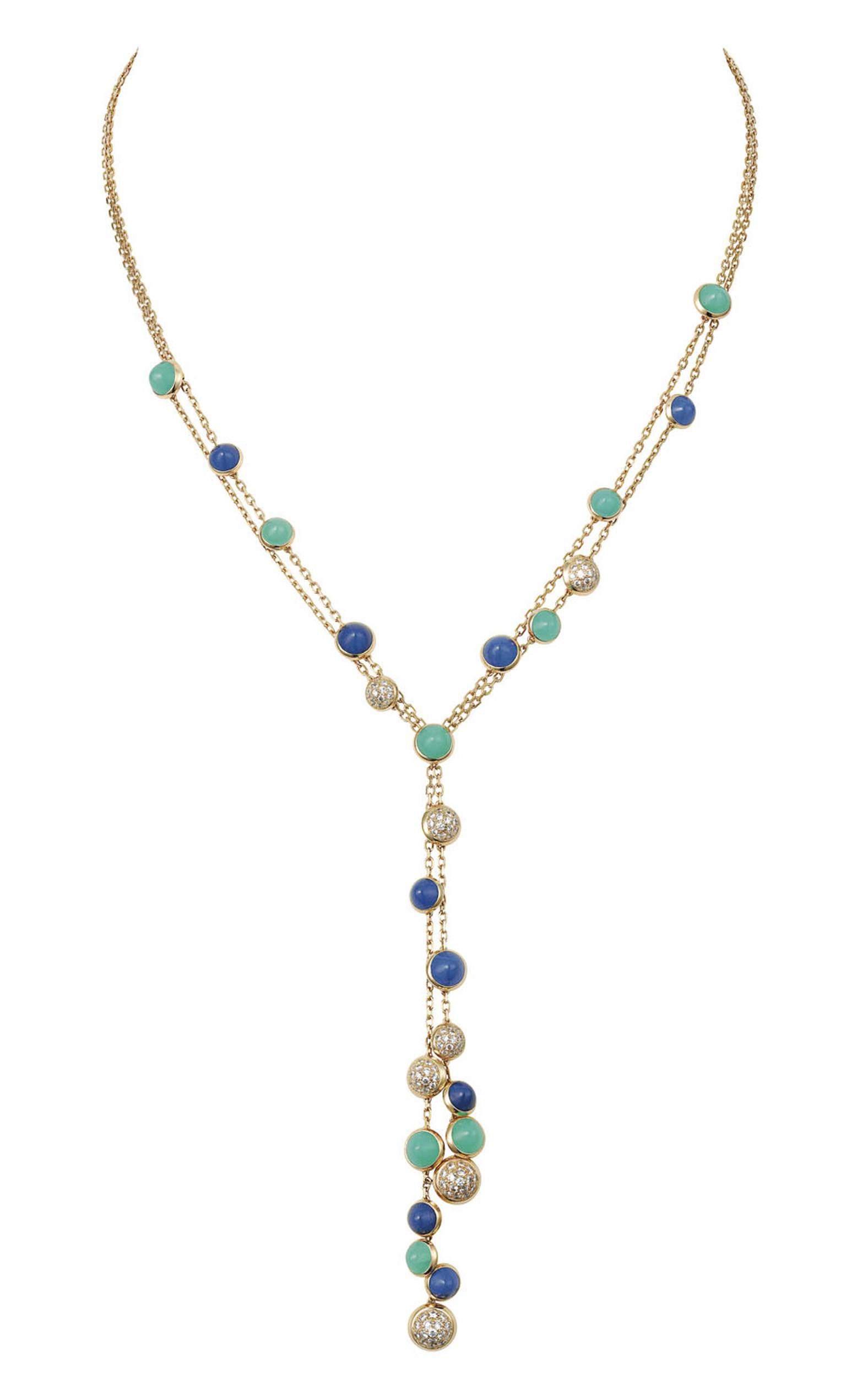 Cartier Paris Nouvelle Vague 'Mischievous' necklace in yellow gold, set with lapis lazuli, chrysoprase and diamonds.