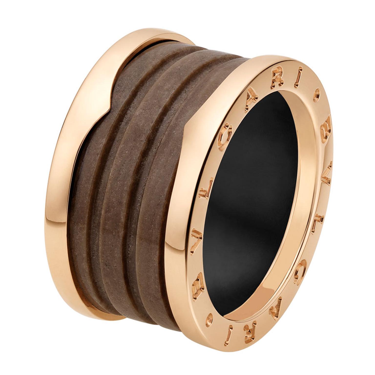 Bulgari Bzero1 pink gold and brown marble 4-band ring _ 790 GBP