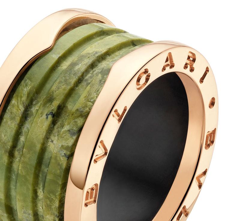 Bulgari Bzero1 pink gold and green marble 4-band ring _ 790 GBP. MAIN PIC