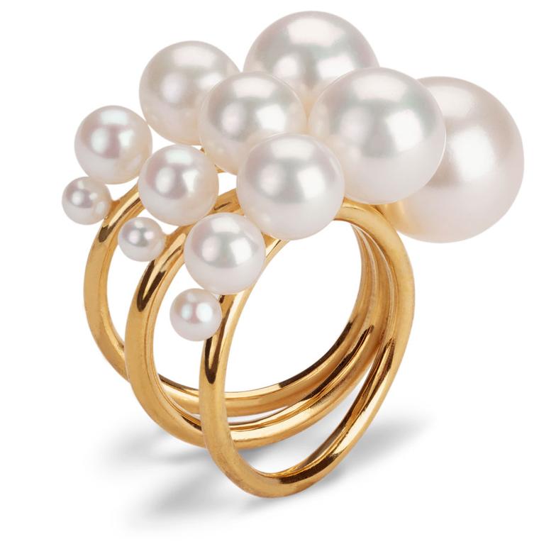 Melanie Georgacopoulos Triple-Shell-Ring-Ascending-Pearls