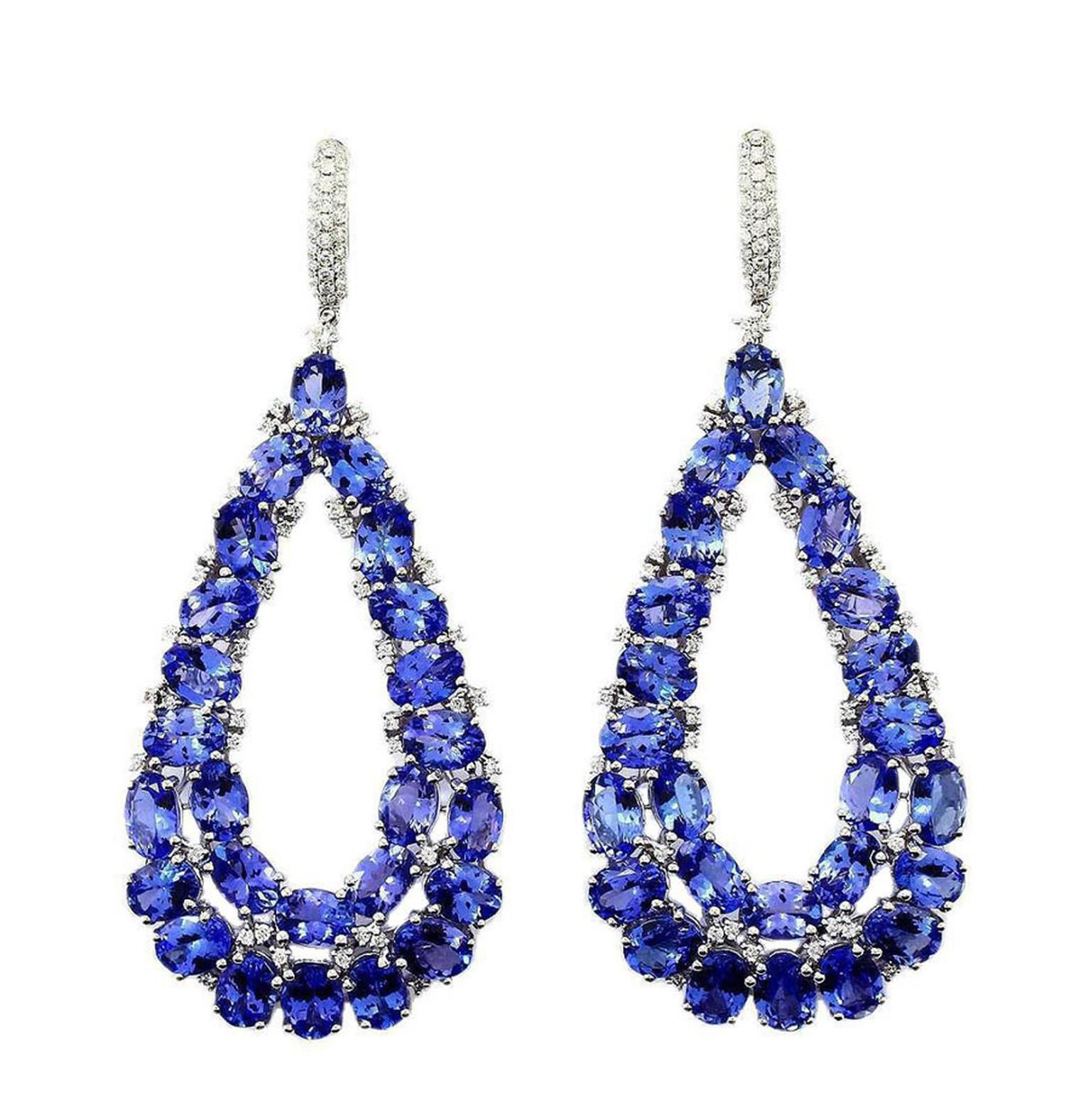 TanzaniteOne Empress earrings showcasing over 50 blue-violet tanzanite stones.