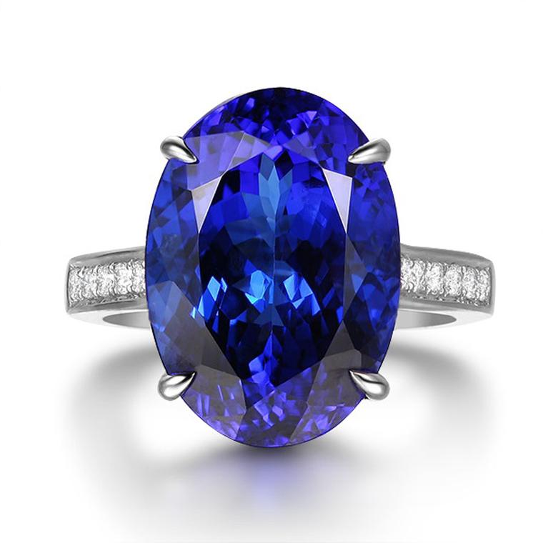 TanzaniteOne oval tanzanite ring with a diamond pavé band.