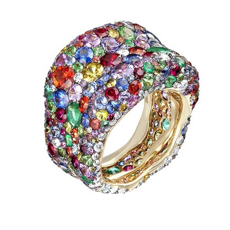 Fabergé Emotion ring pavé set with multi-coloured gemstones.