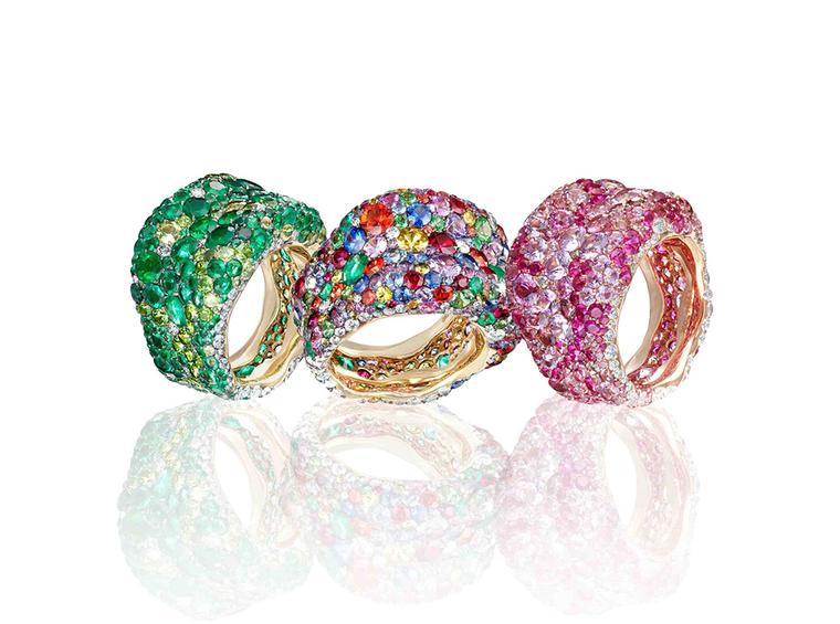 The new Emotion rings by Faberge are a dazzling cocktail of pave gemstones