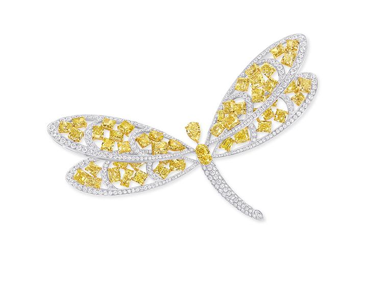 Graff Diamonds dragonfly brooch and hairclip, set with 76.90ct yellow and white diamonds.