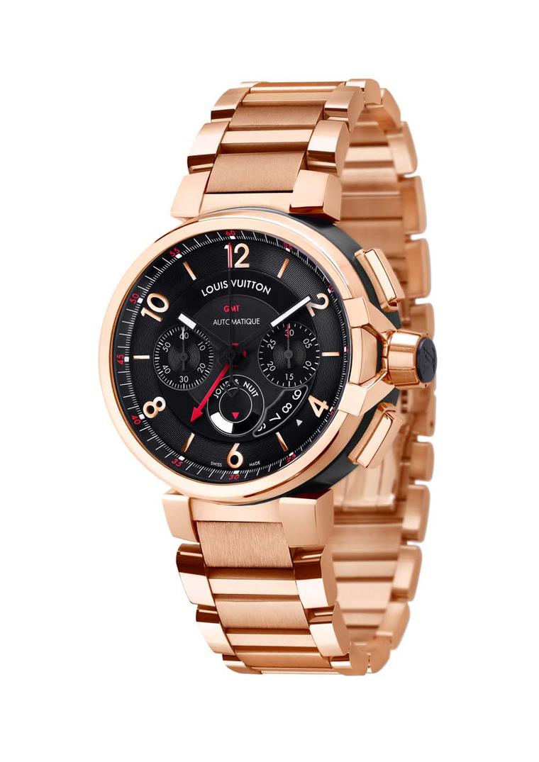 Louis Vuitton Tambour, A Black Stainless Steel and Rose Gold Chronograph Wristwatch, Mens Watch