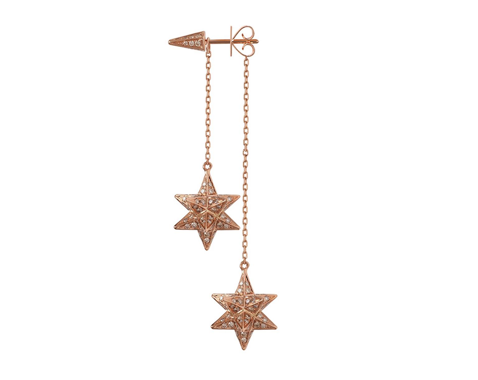 Noor Fares Merkaba Double Dress earrings in rose gold and diamonds (£8,535).