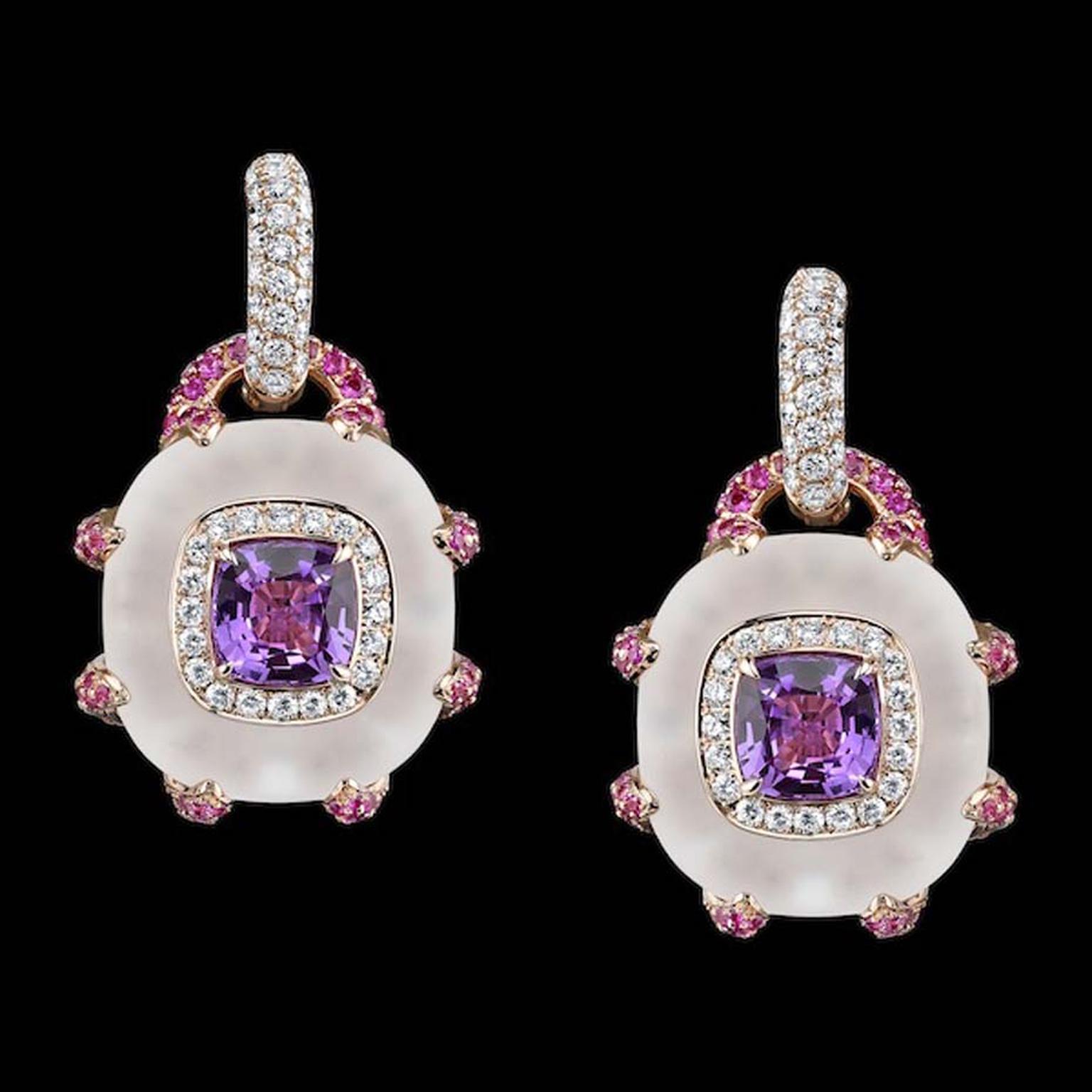 Robert Procop pink sapphire and crystal earrings.
