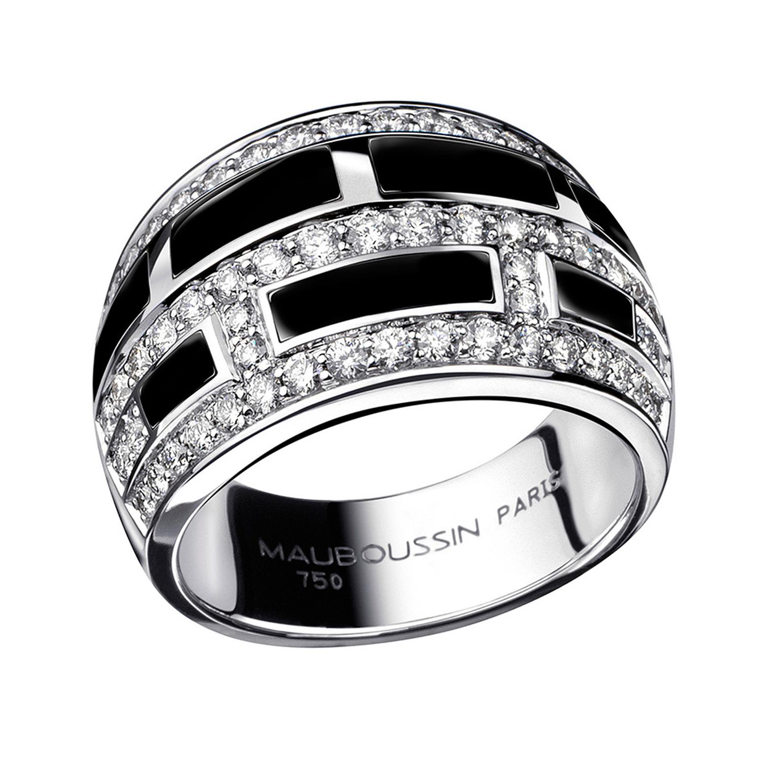 The monochromatic Le Vice et la Vertu ring, from the Bonbon collection, is inset with black lacquer and pavé diamonds ($6,200).