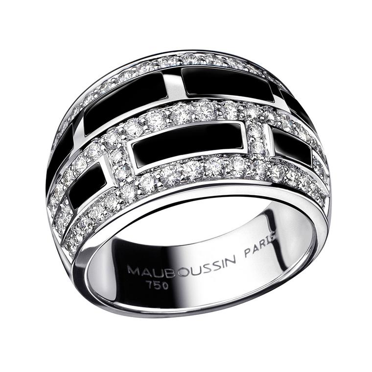 The monochromatic Le Vice et la Vertu ring, from the Bonbon collection, is inset with black lacquer and pavé diamonds ($6,200).