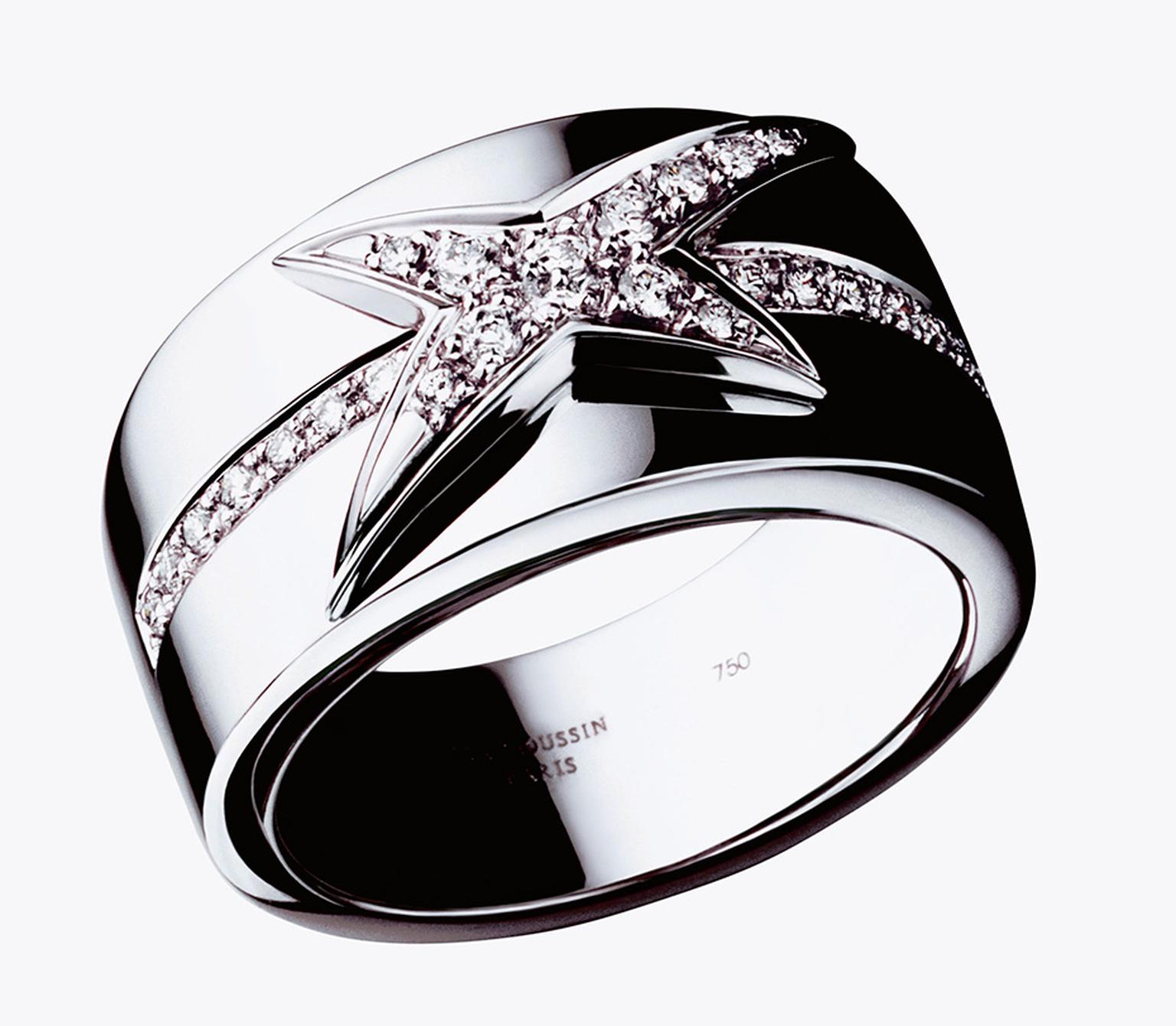 Mauboussin Etoile pavé diamond ring in white gold ($10,100).