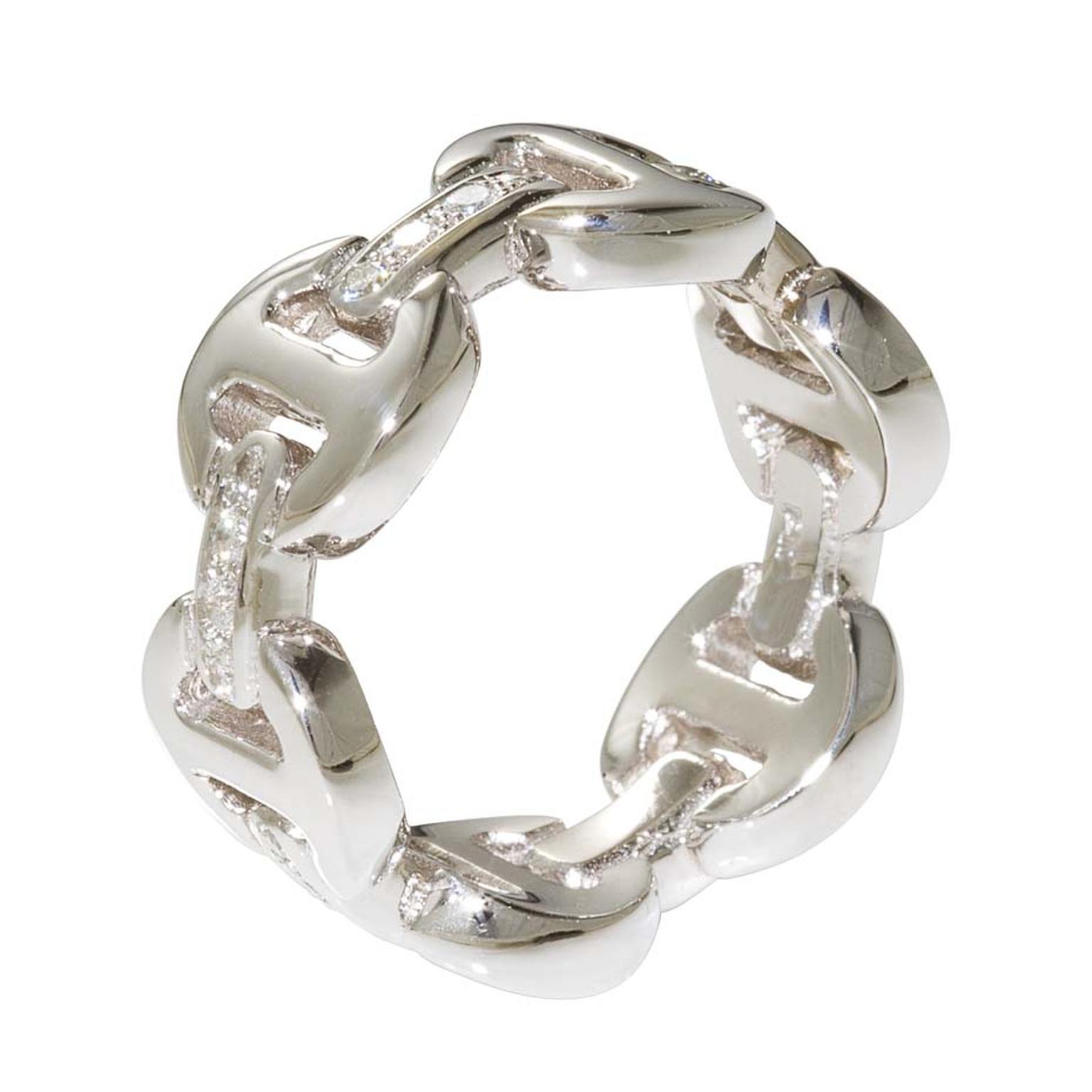 Hoorsenbuhs Tri-Link ring in silver with diamonds.