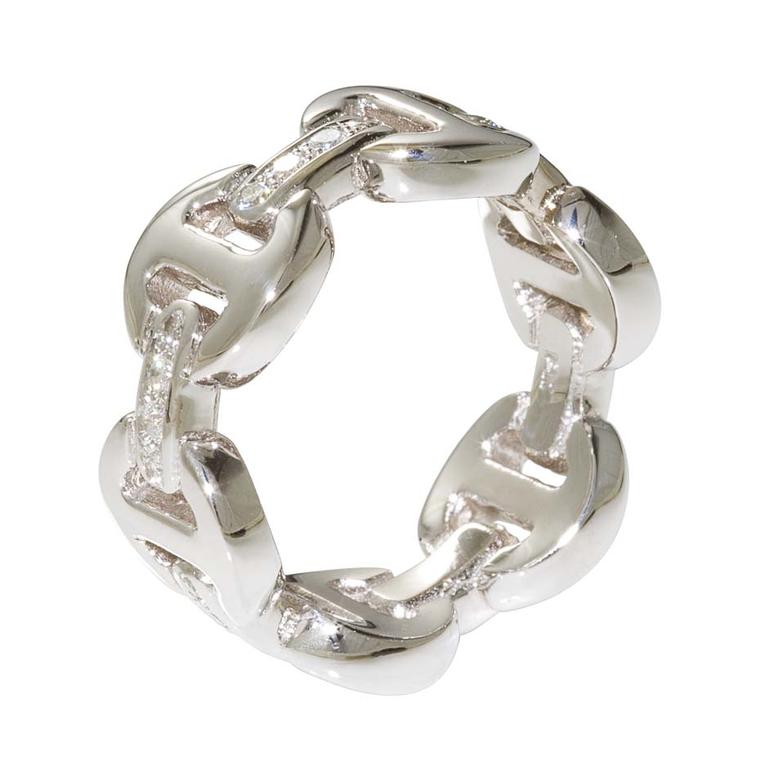 Hoorsenbuhs Tri-Link ring in silver with diamonds.