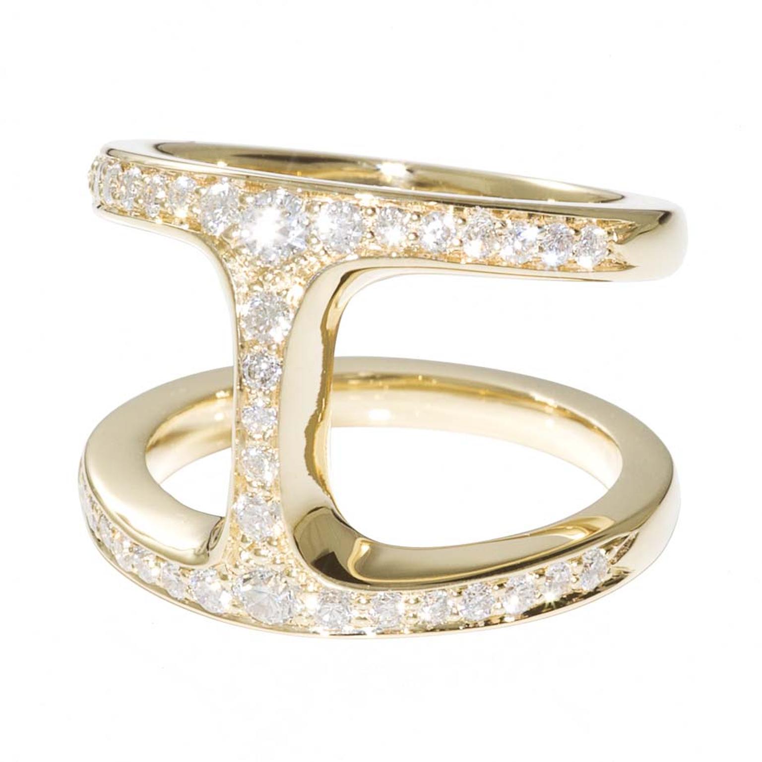 Hoorsenbuhs Dame Phantom ring in yellow gold set with white diamonds.