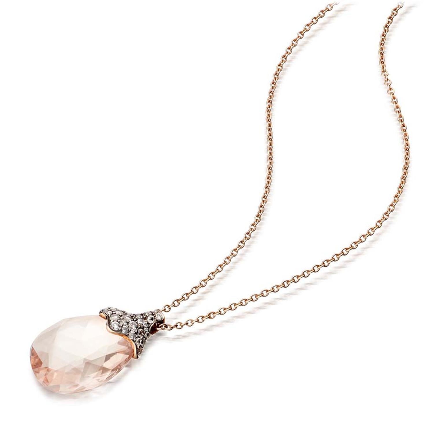 Medium Fao pendant by Astley Clarke, set with a 7.02ct morganite and pavé diamonds.