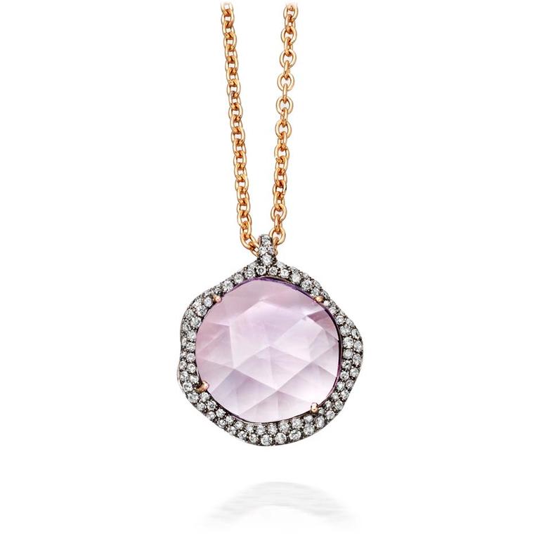 Astley Clarke's large Fao pendant, set with a 8.23ct Rose de France amethyst surrounded by molten pavé diamonds (£4,950).