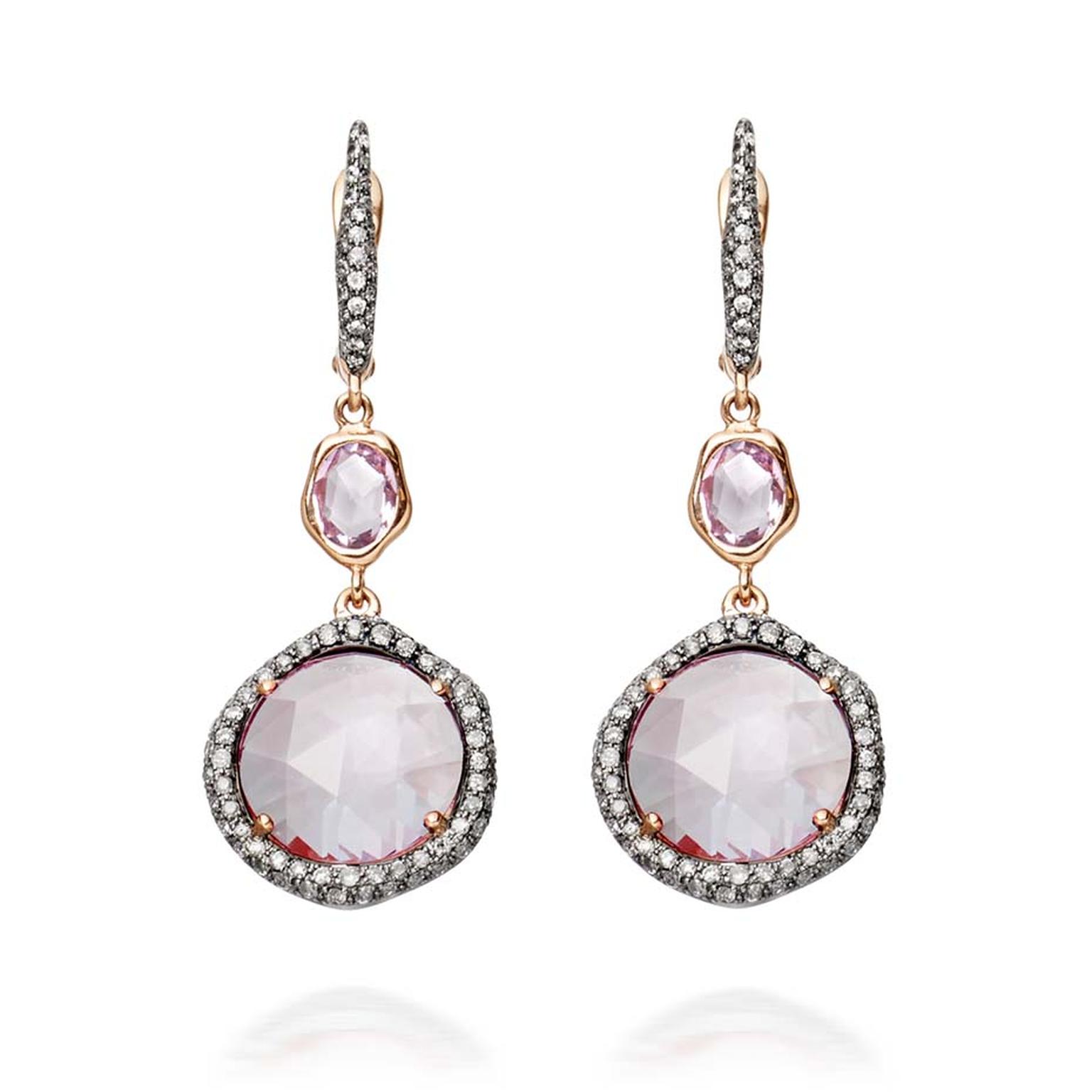Astley Clarke Fao drop earrings set with 5.86ct Rose de France amethysts earrings and molten pavé diamonds (£3,500).