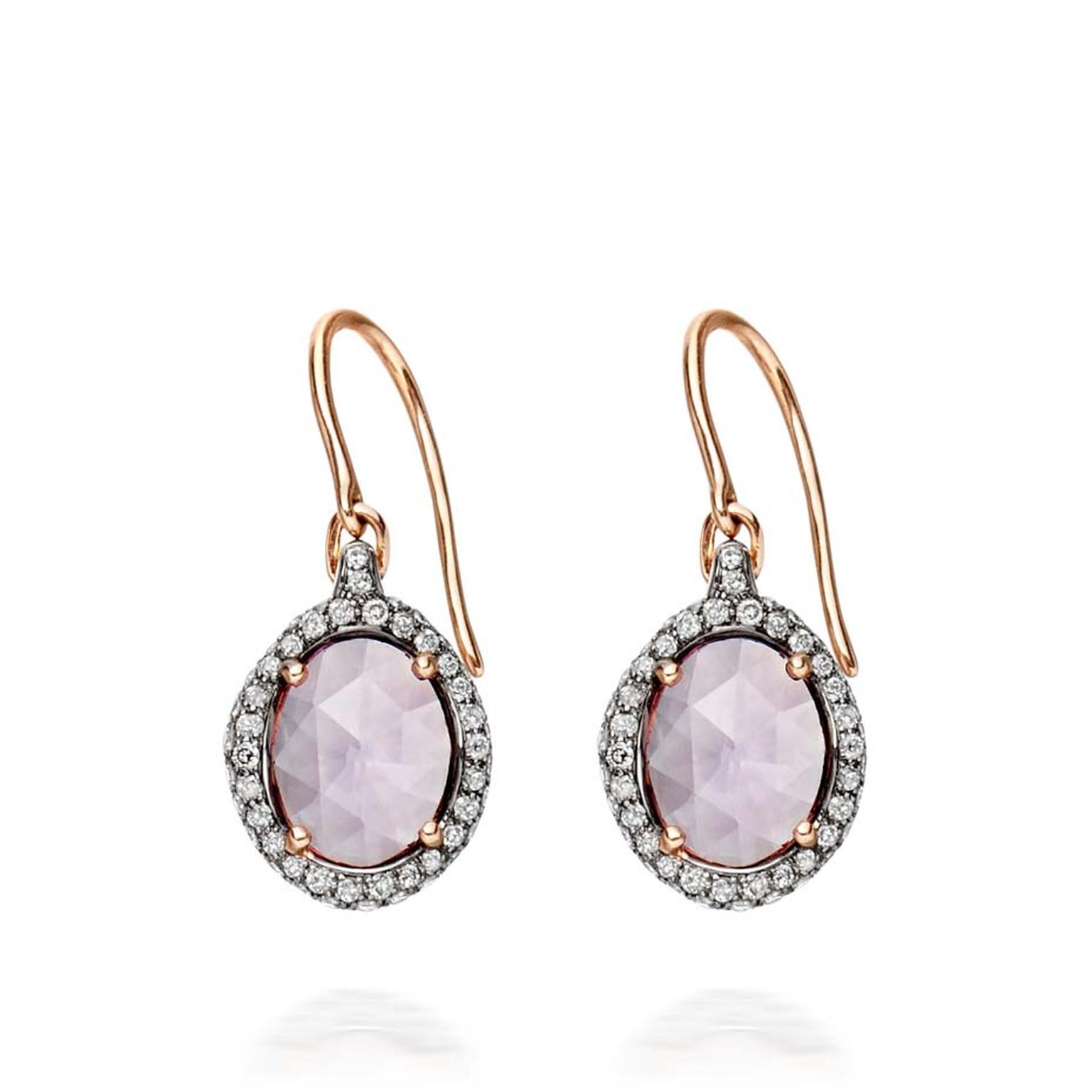 Small oval Fao earrings by Astley Clarke, set with two Rose de France amethysts and pavé diamonds (£1,950).