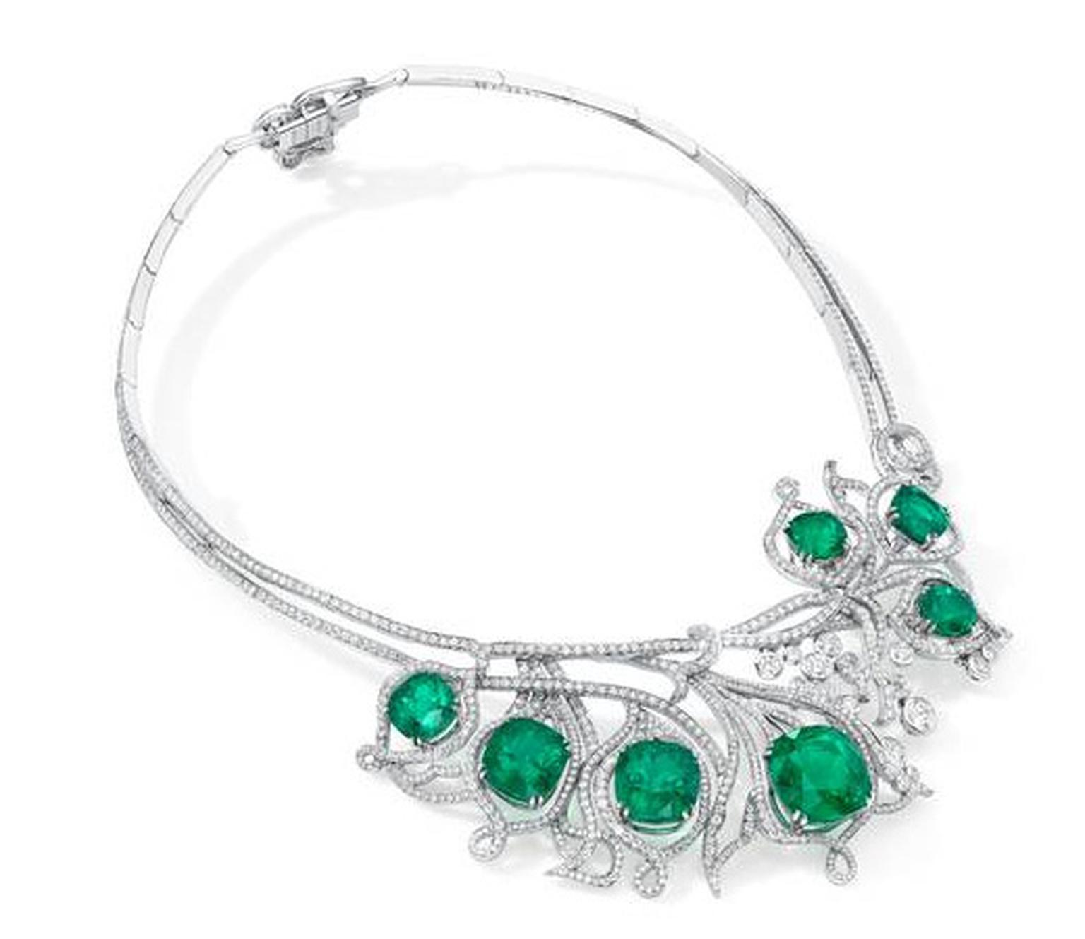 Boodles Greenfire collection necklace set with rare Colombian emeralds.