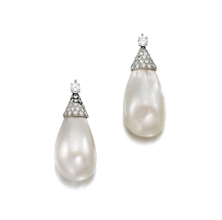 The pair of extremely rare natural baroque pearl pendants with diamonds belonging to Gina Lollobrigida that sold for £1.6 million at Sotheby's London in April 2013.