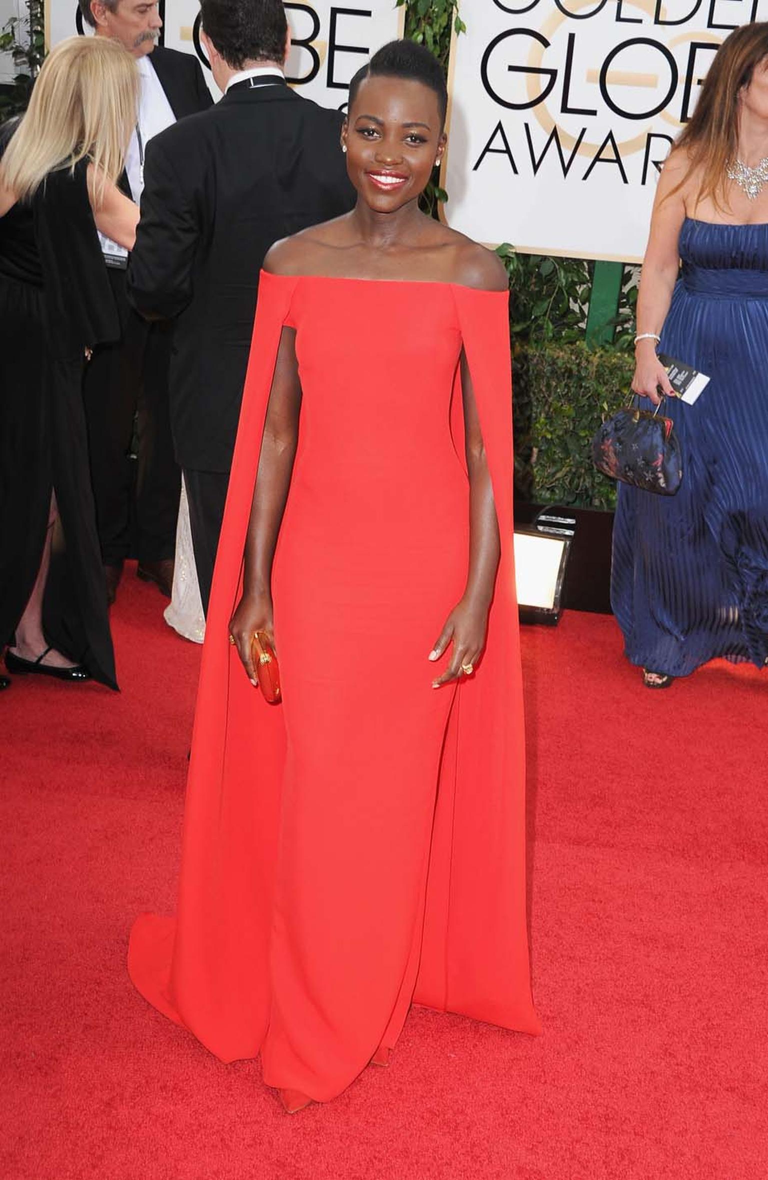 Newcomer Lupita Nyong'o accessorised with vintage Fred Leighton jewels at the Golden Globes 2014