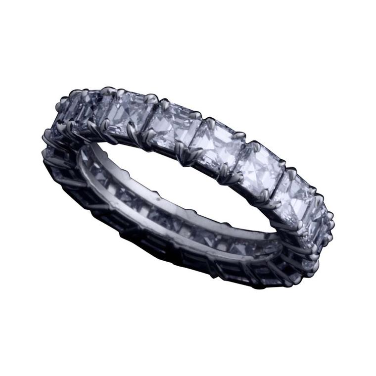 Limited edition platinum Alexandra Mor Asscher-cut diamond eternity band. Available from 4ct to 15ct.