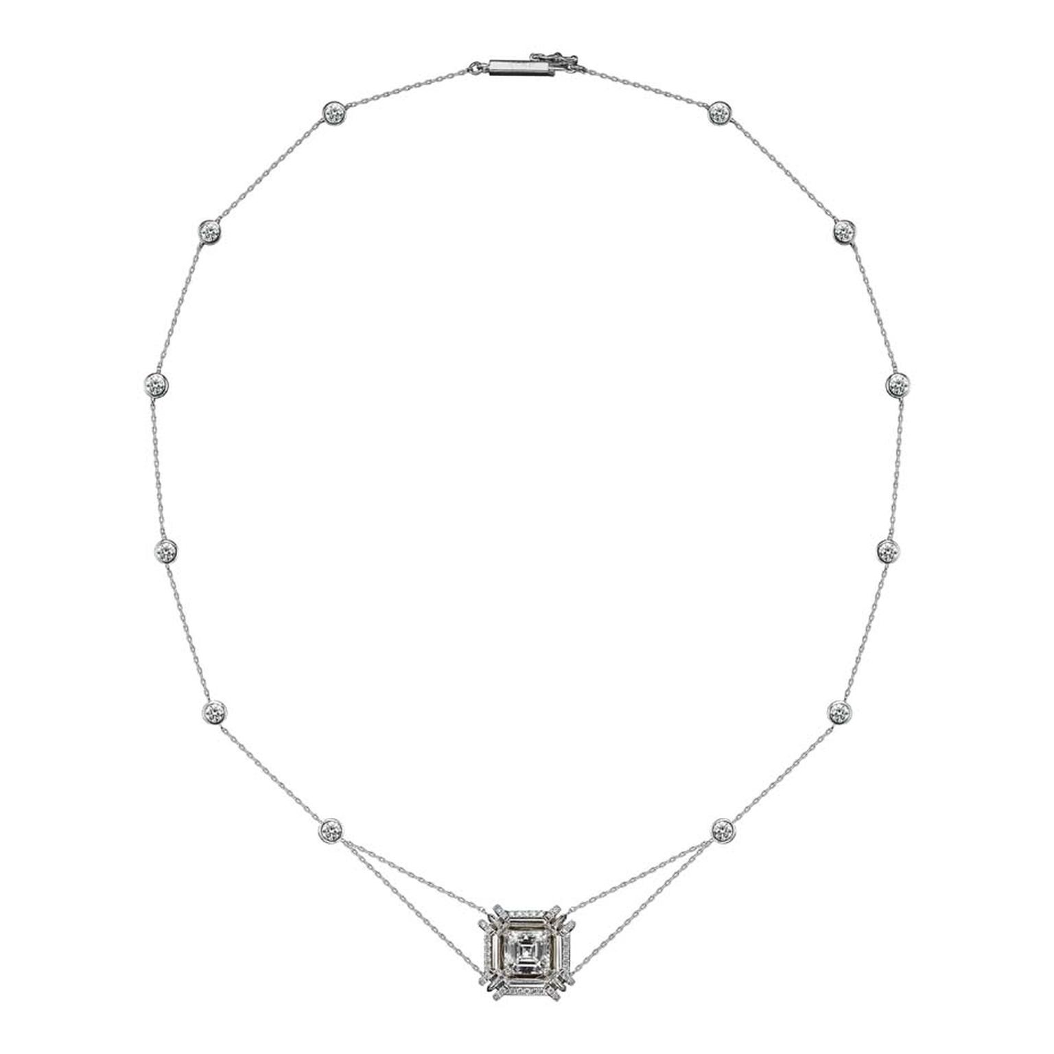 Limited edition necklace featuring 2.00ct Asscher-cut diamonds encircled with Alexandra Mor's signature