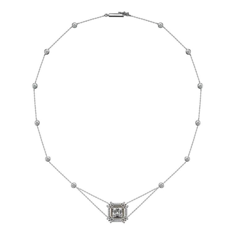 Limited edition necklace featuring 2.00ct Asscher-cut diamonds encircled with Alexandra Mor's signature