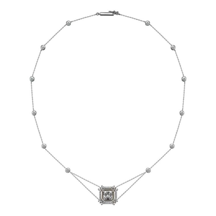 Limited edition necklace featuring 2.00ct Asscher-cut diamonds encircled with Alexandra Mor's signature