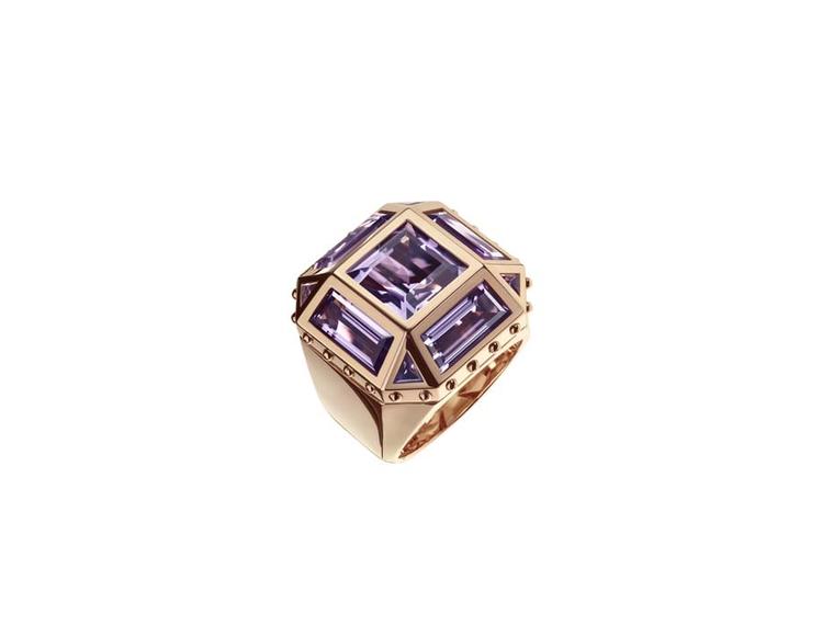 Louis Vuitton yellow gold Emprise ring featuring a central amethyst