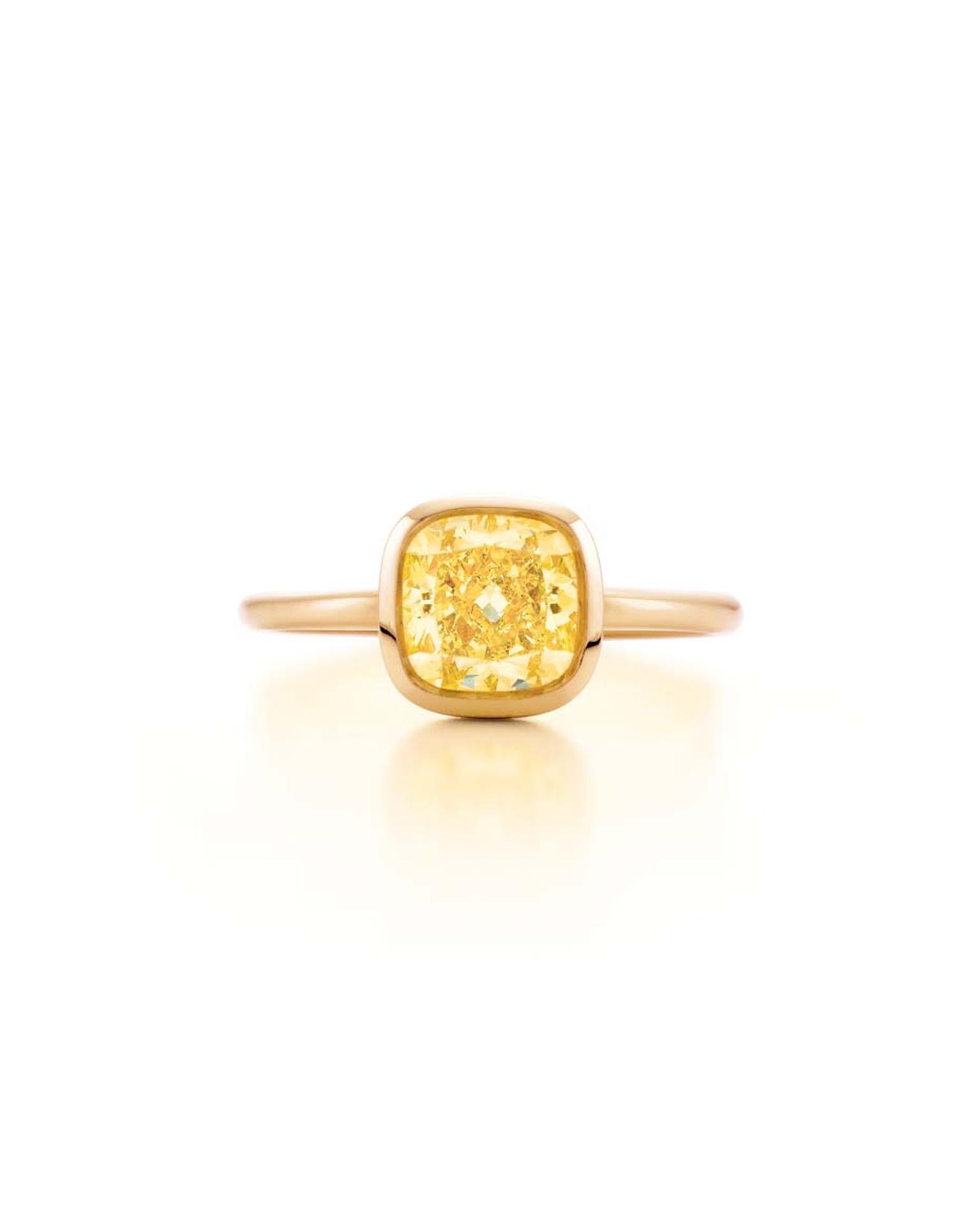 Tiffany cushion-cut yellow diamond engagement ring in pink gold (£POA)