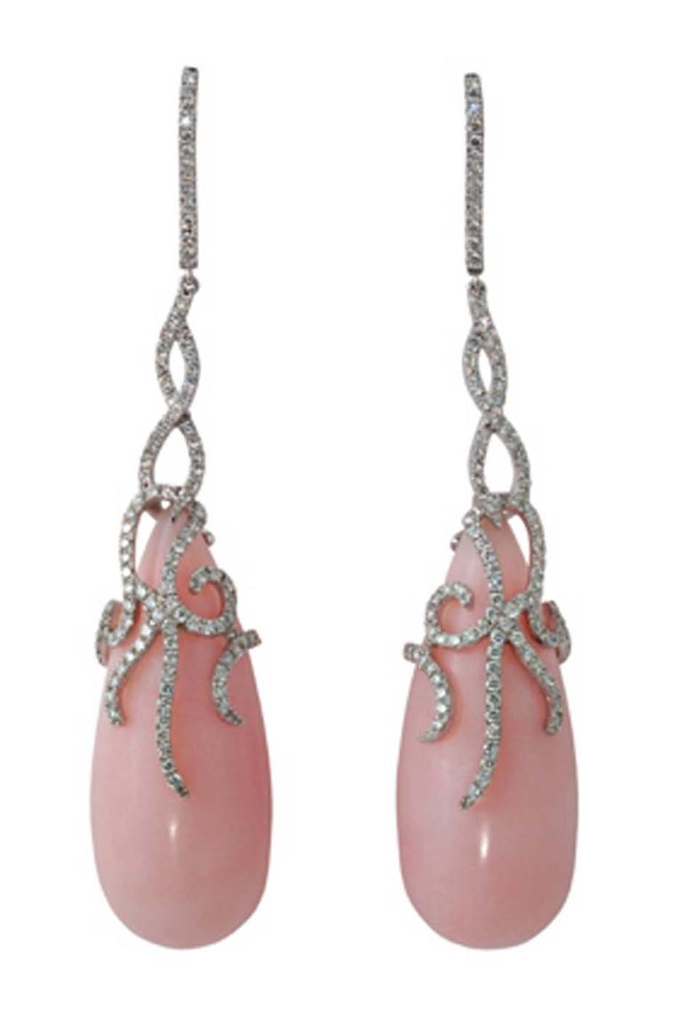 Eternamé pink opal and diamond earrings in white gold.