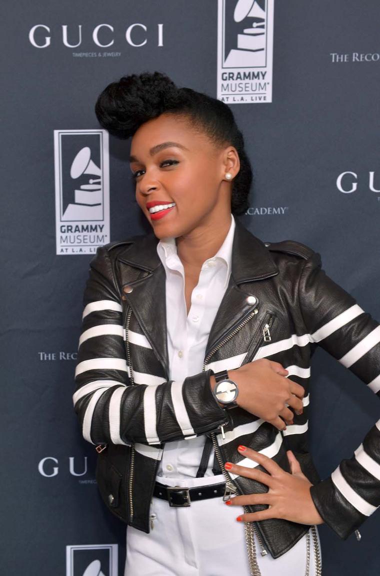 Janelle Monae puts on a rousing performance at the Grammy Museum wearing the new Gucci Grammy Interlocking watch