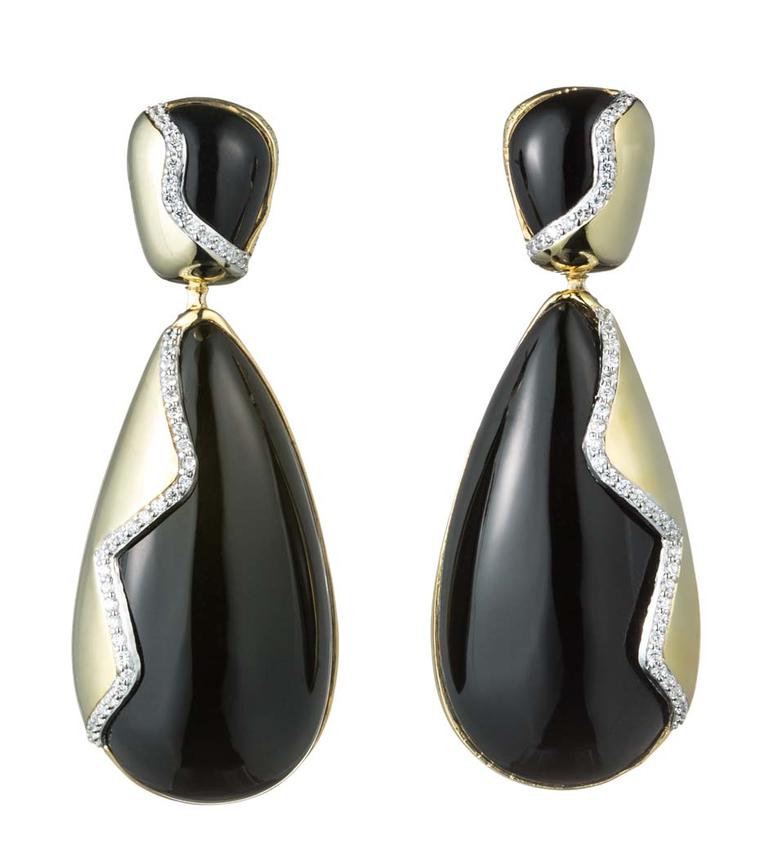 Kara Ross Petra Contour drop earrings with black onyx and white diamonds