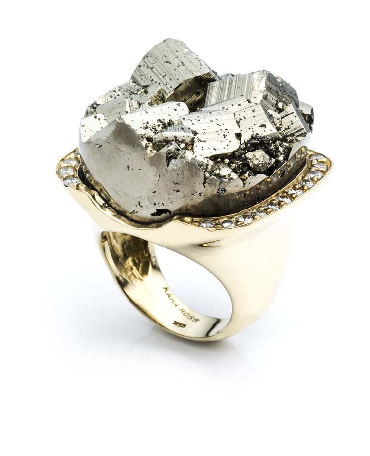 Kara Ross Petra ring with pyrite and diamonds in yellow gold