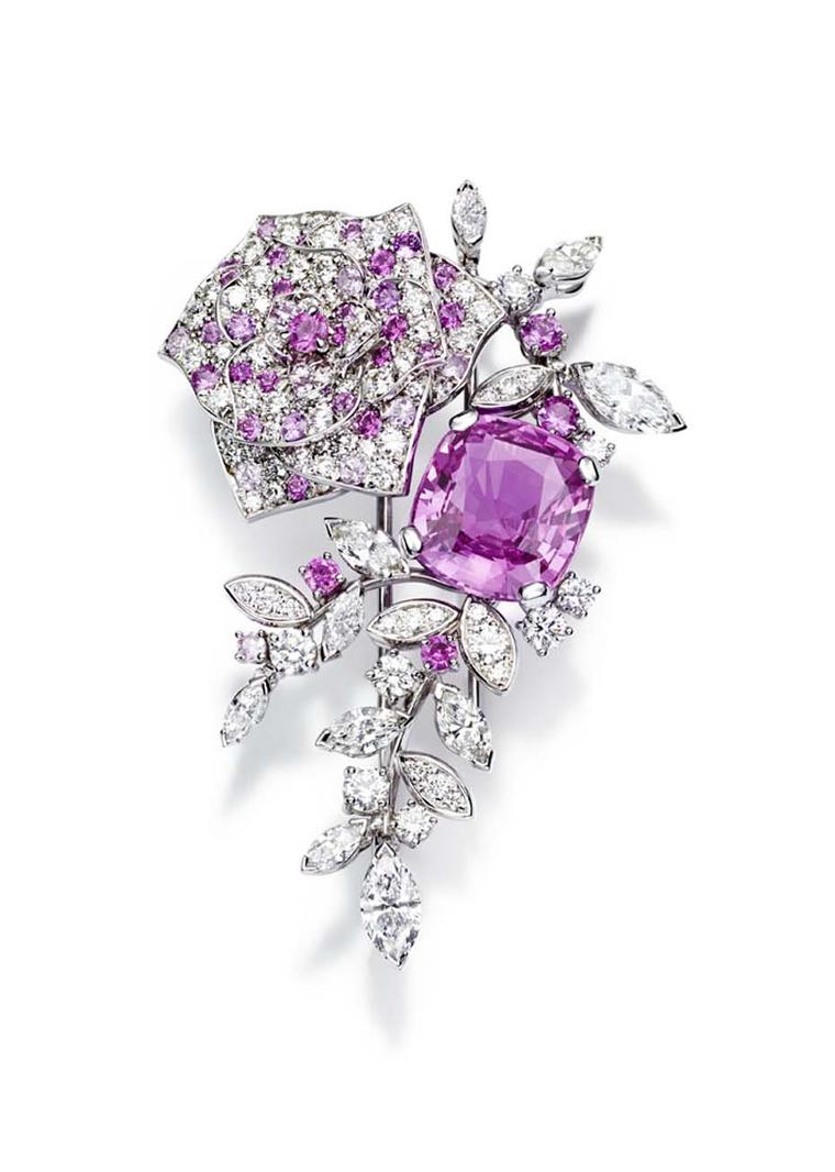 Piaget Rose Passion brooch in white gold, with diamonds and pink sapphires