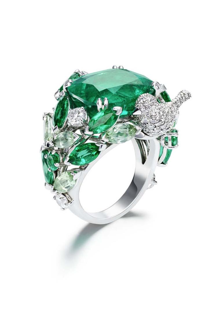 Piaget Rose Passion ring in white gold, set with diamonds and marquise cut and princess cut tourmalines