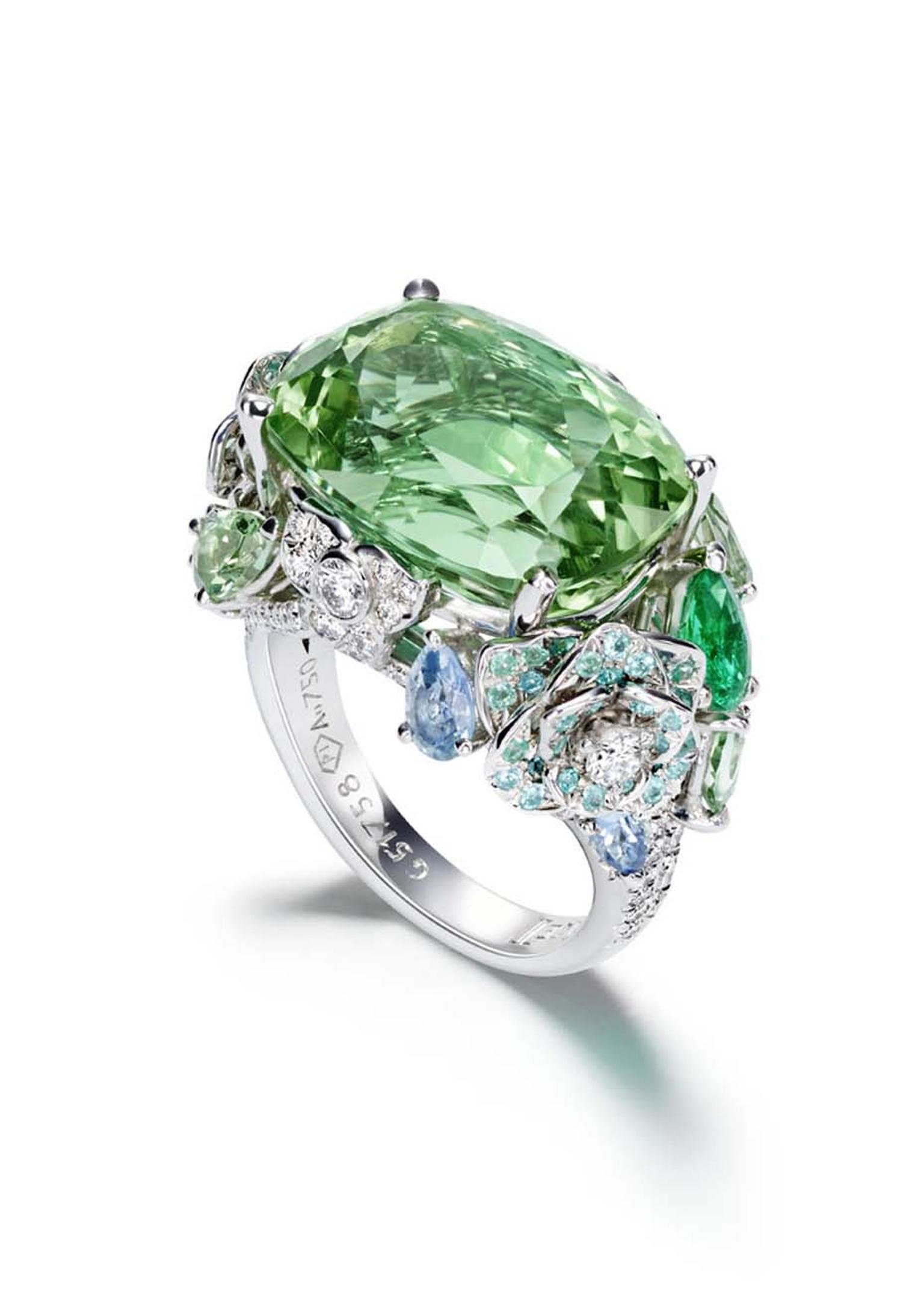 Piaget Rose Passion ring in white gold, with diamonds, tourmaline and topaz