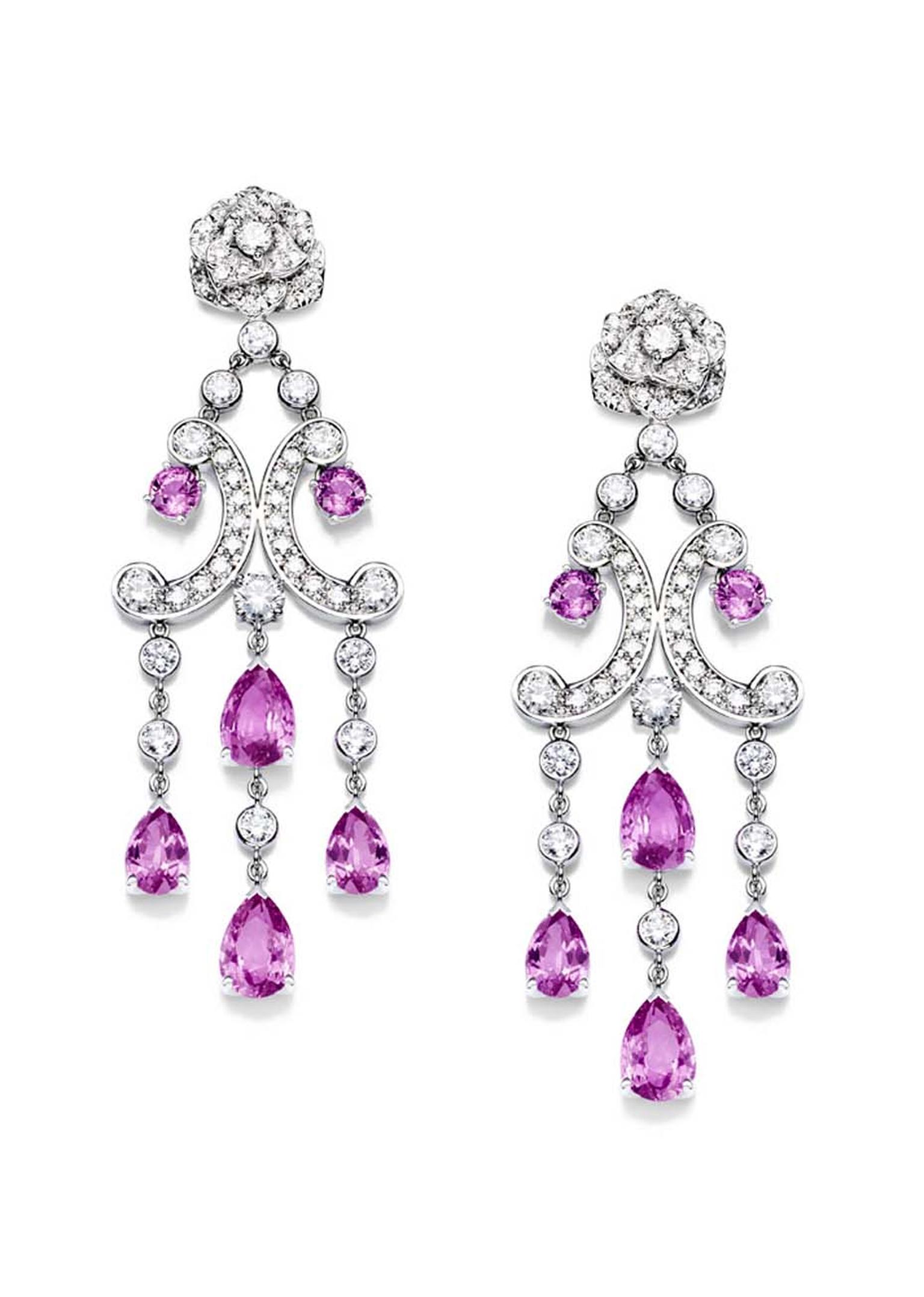 Piaget Rose Passion earrings in white gold, with diamonds and pink sapphires
