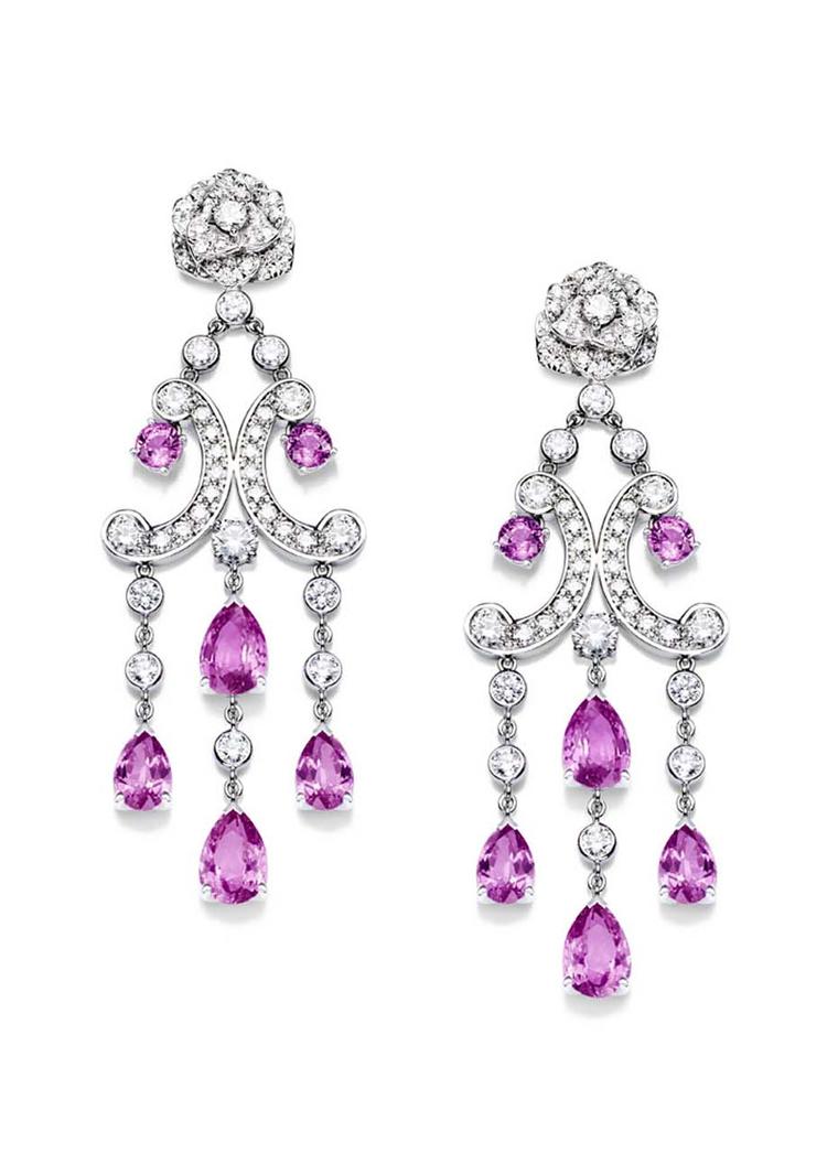 Piaget Rose Passion earrings in white gold, with diamonds and pink sapphires