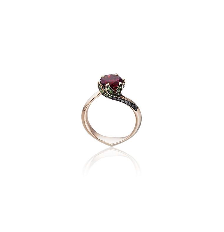 Tomasz Donocik’s ruby Lily Pad ring.