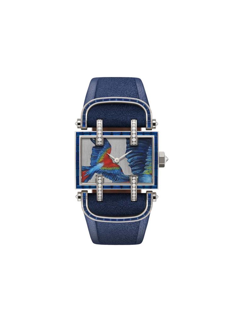 One-of a kind DeLaneau Atame Flying Parrot Grand Feu enamel watch
