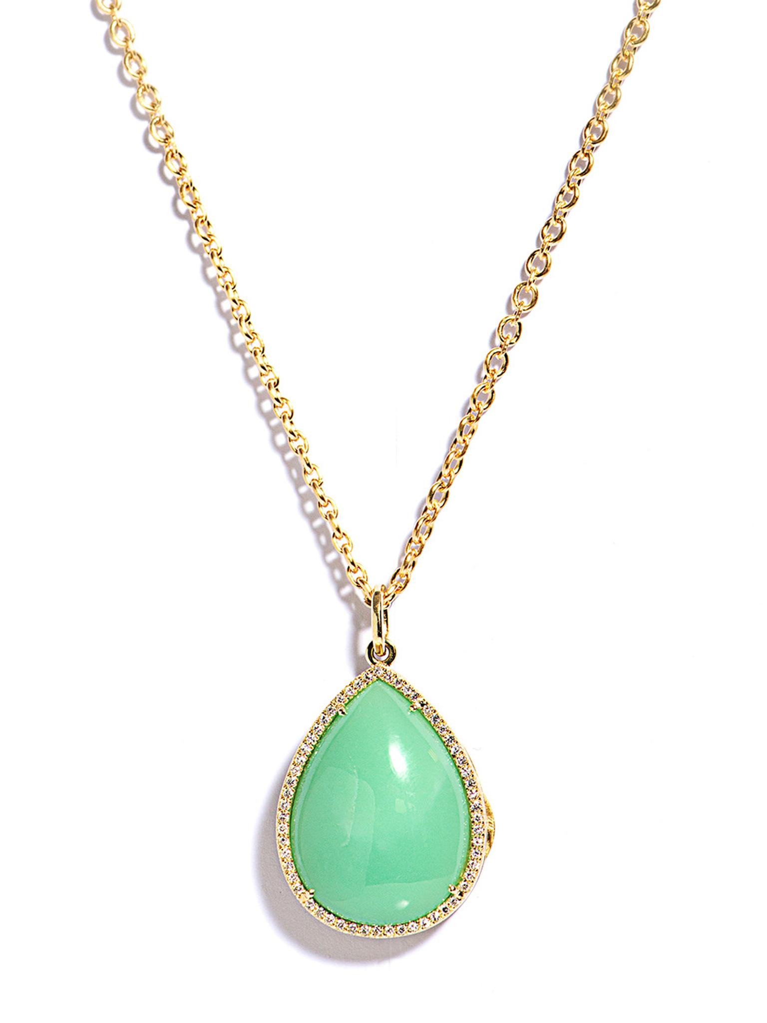 Irene Neuwirth diamond and mint chrysoprase locket necklace