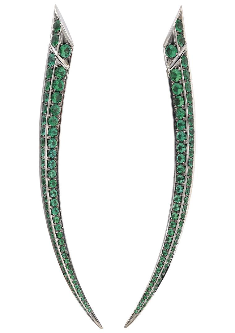 Shaun Leane for Gemfields Sabre earrings set with pavé Gemfields emeralds