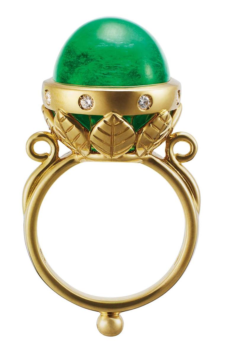 Temple St. Clair gold Arcadia Ring with cabochon emerald and diamond