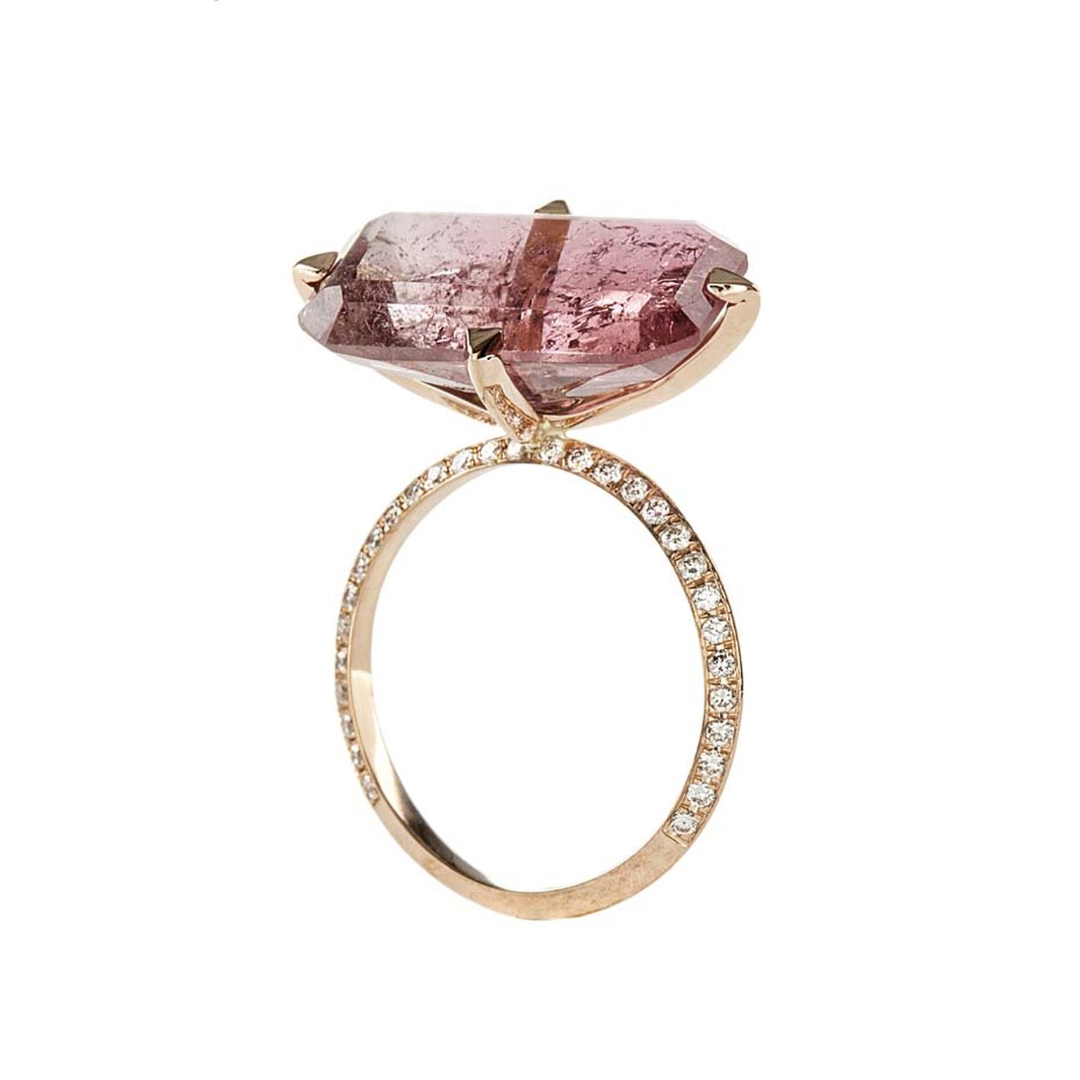 Lito pink gold ring with a 9.35ct pink octagon-cut tourmaline and white brilliant-cut diamonds
