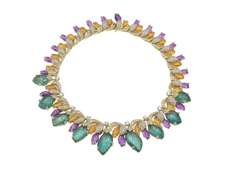 Bulgari 'Four Seasons Summer' necklace in yellow gold set with emeralds, spessartites, amethysts, round brilliant-cut diamonds and pavé diamonds