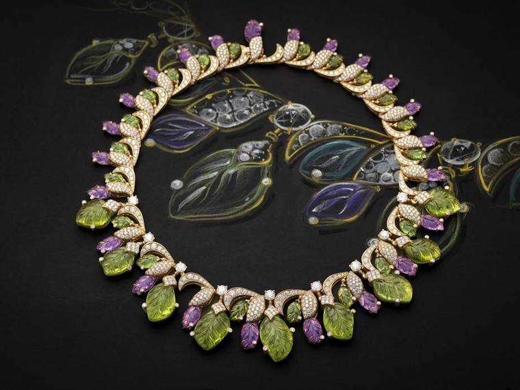 Bulgari 'Four Seasons Spring' necklace in pink gold with mint tourmalines, peridots, amethyst, round brilliant cut diamonds and pavé set diamonds