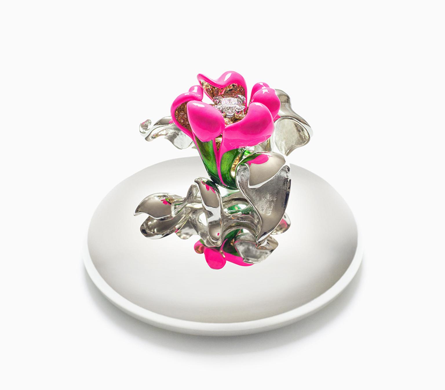 Victoire de Castellane 2013 Crystal Shocking Pink Baby in yellow gold, diamonds and coloured lacquer